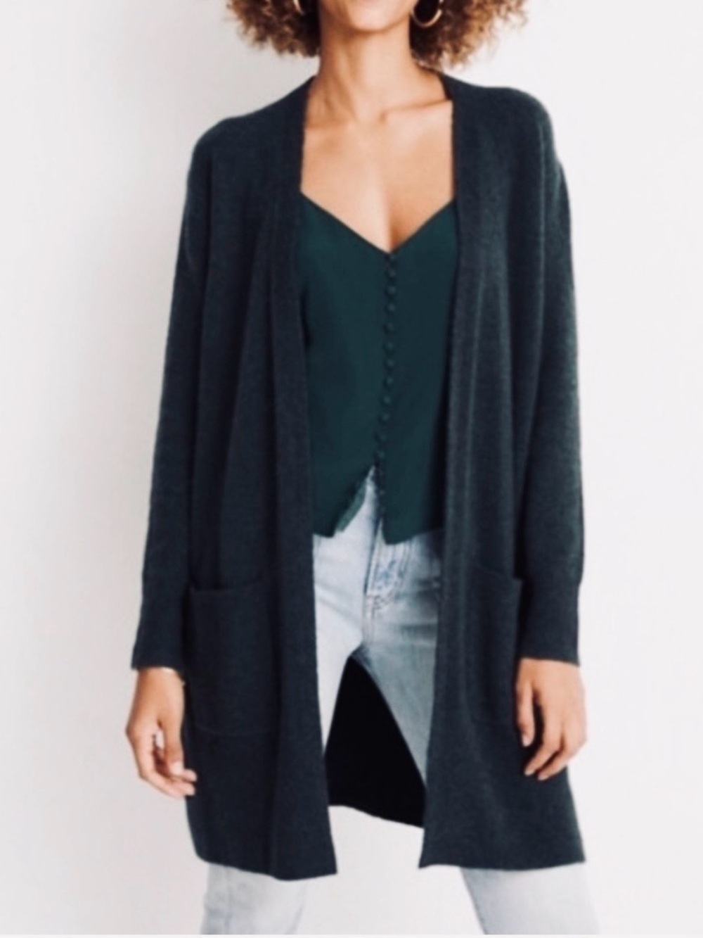 Madewell Dark Green Kent Cardigan Sweater Soft Merino Wool Alpaca blend
